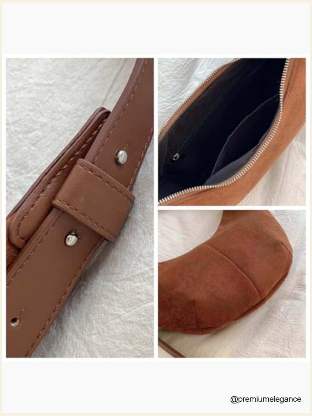 Faux Suede Hobo Shoulder Bag with Adjustable Strap and Pockets - Picture 3 of 7